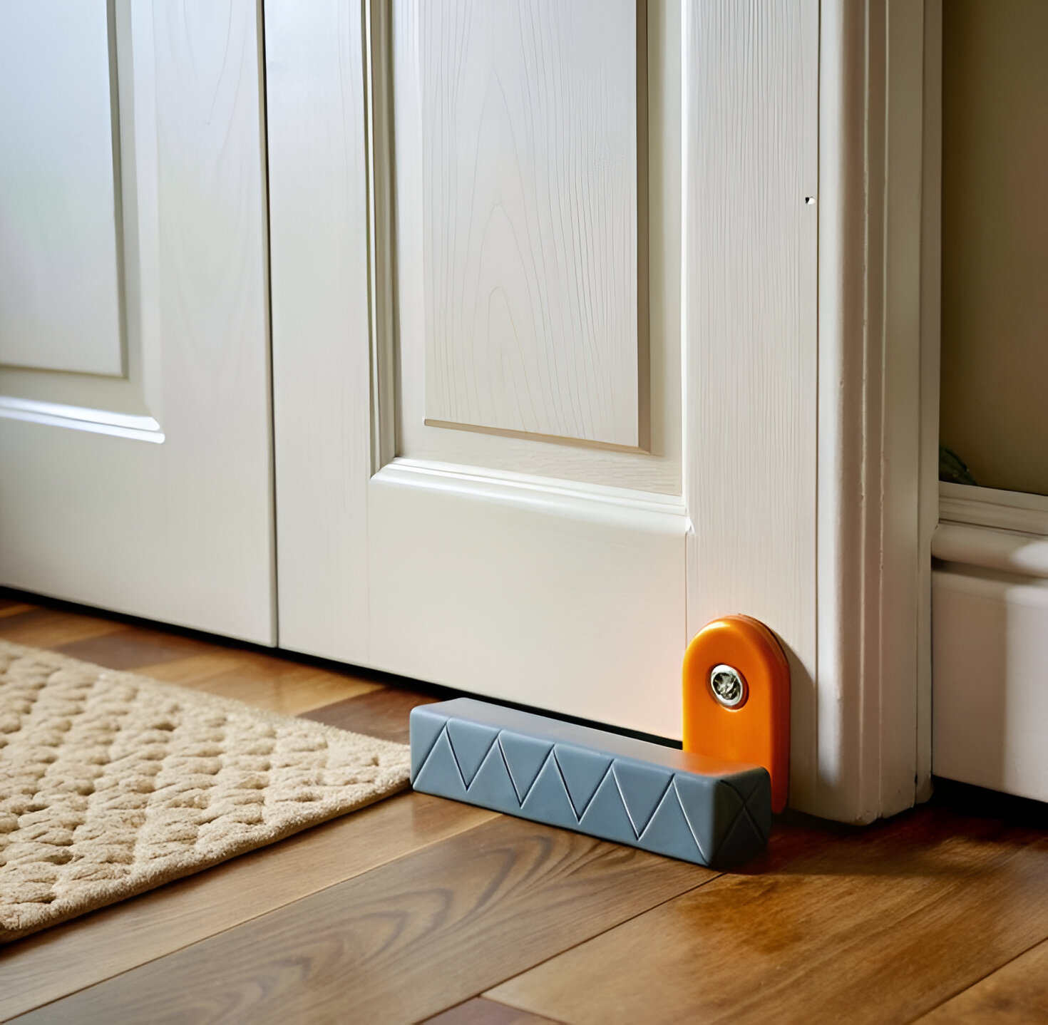 Floor-mounted door stop preventing a door from opening too far