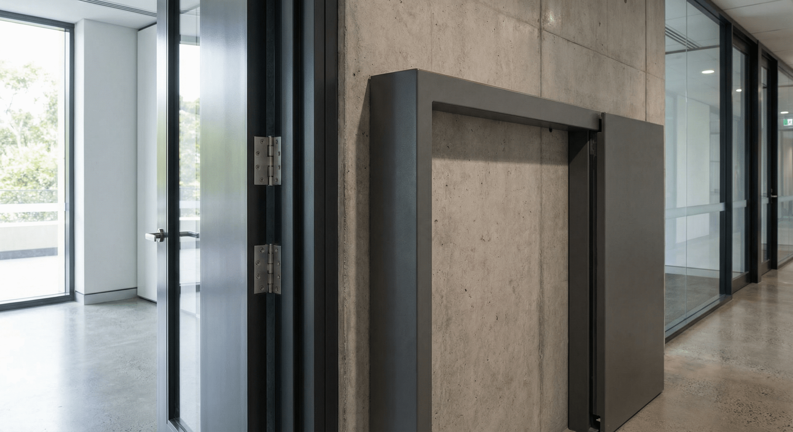 Fire-rated metal door frames installed in a Sydney commercial building.