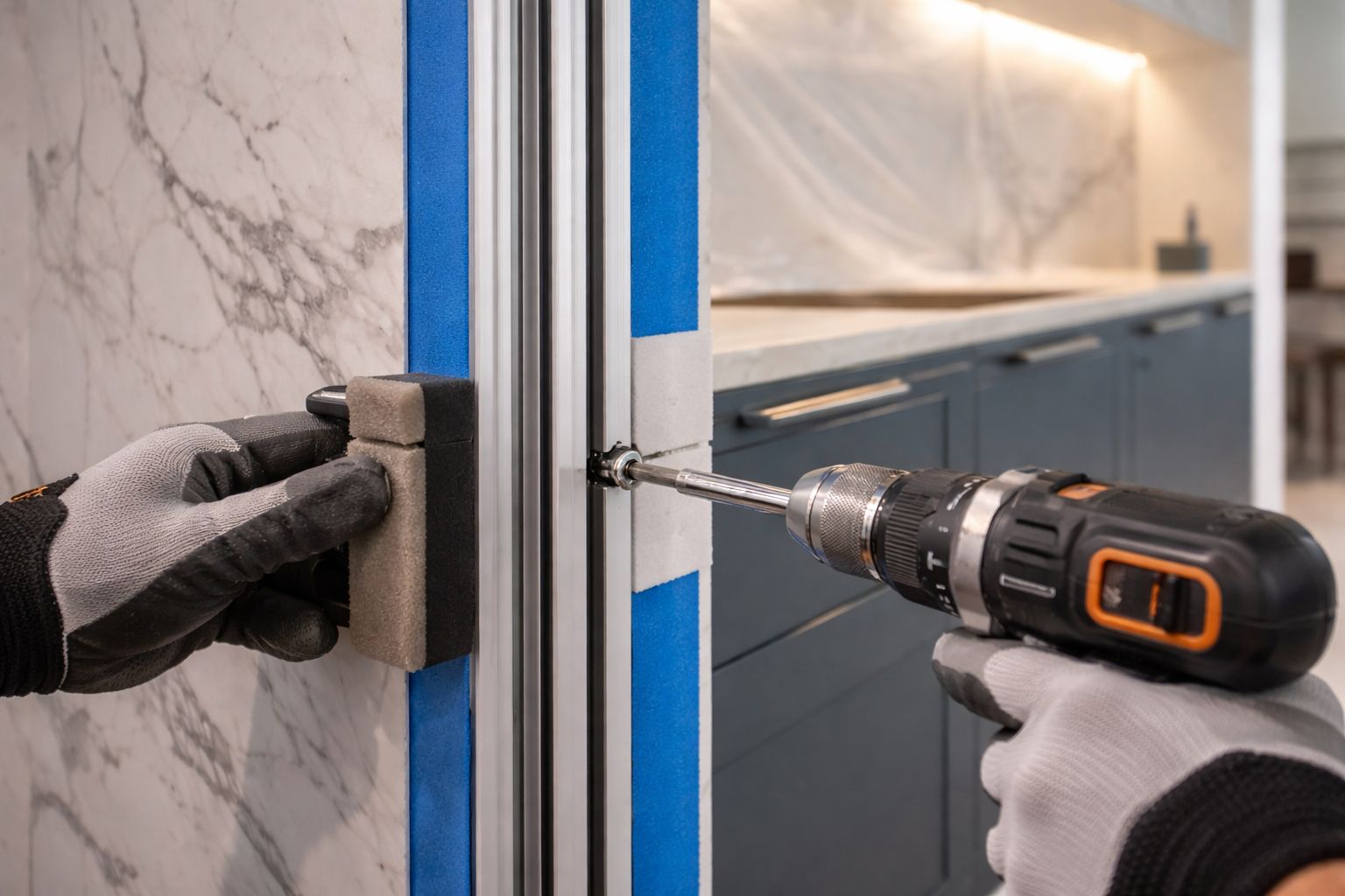 CNC-profiled frame protecting special finishes during installation.