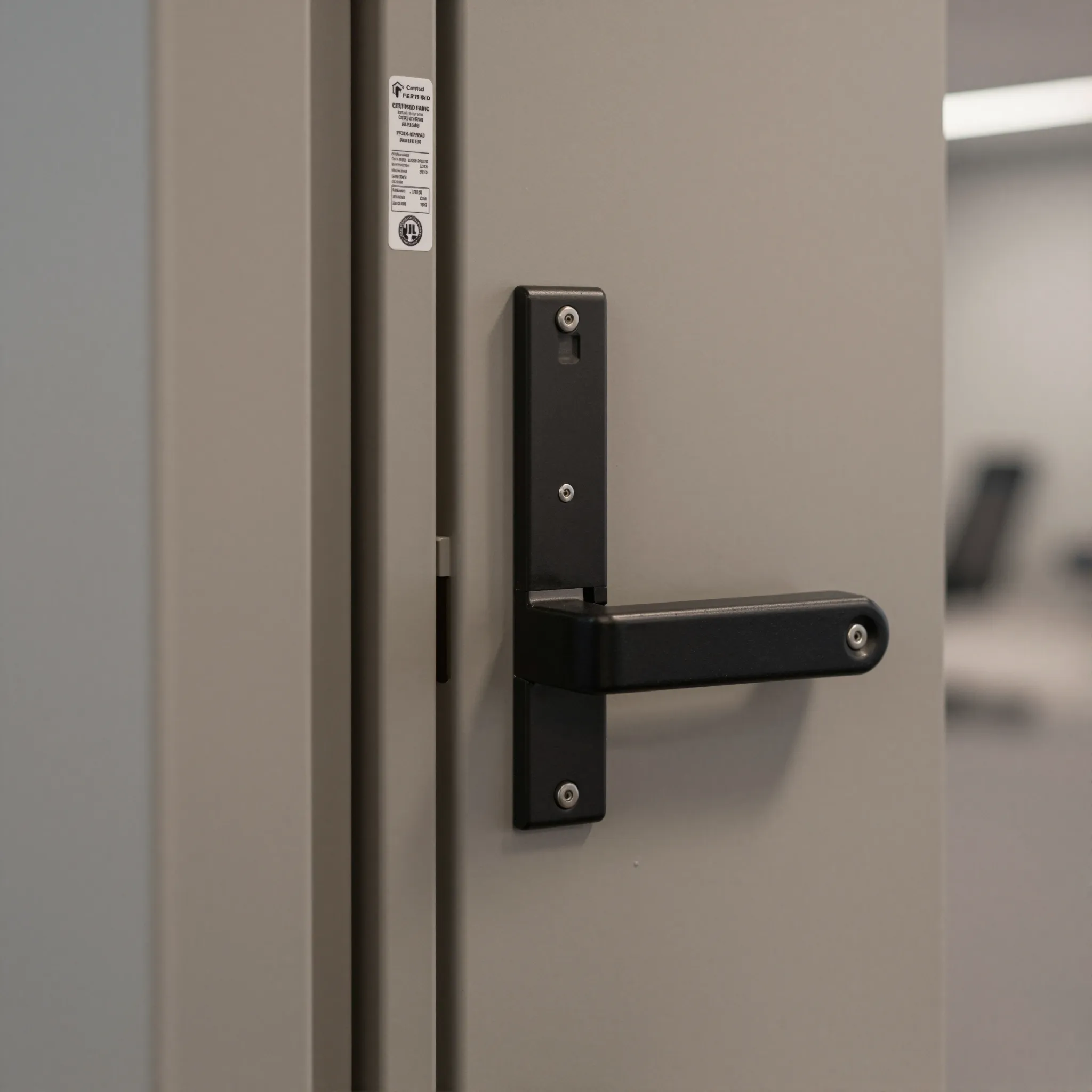 Certified fire door hardware installed on a compliant fire door in Inner West.