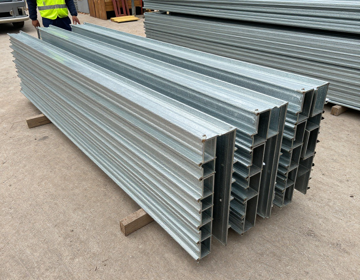 Stacked galvanised steel door frames at a Sydney construction site
