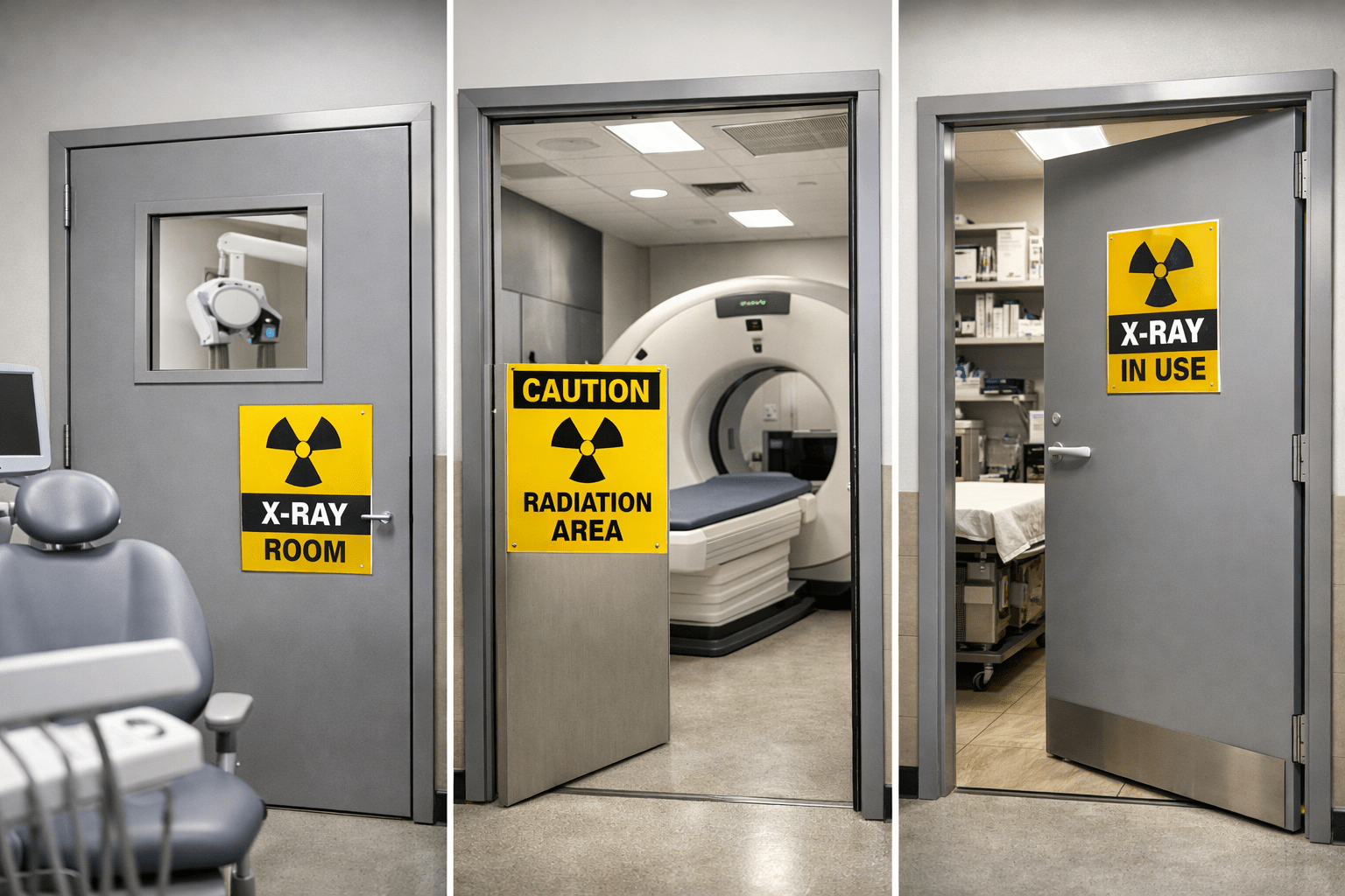 Lead-lined radiation protection doors for dental, medical imaging, and veterinary X-ray rooms