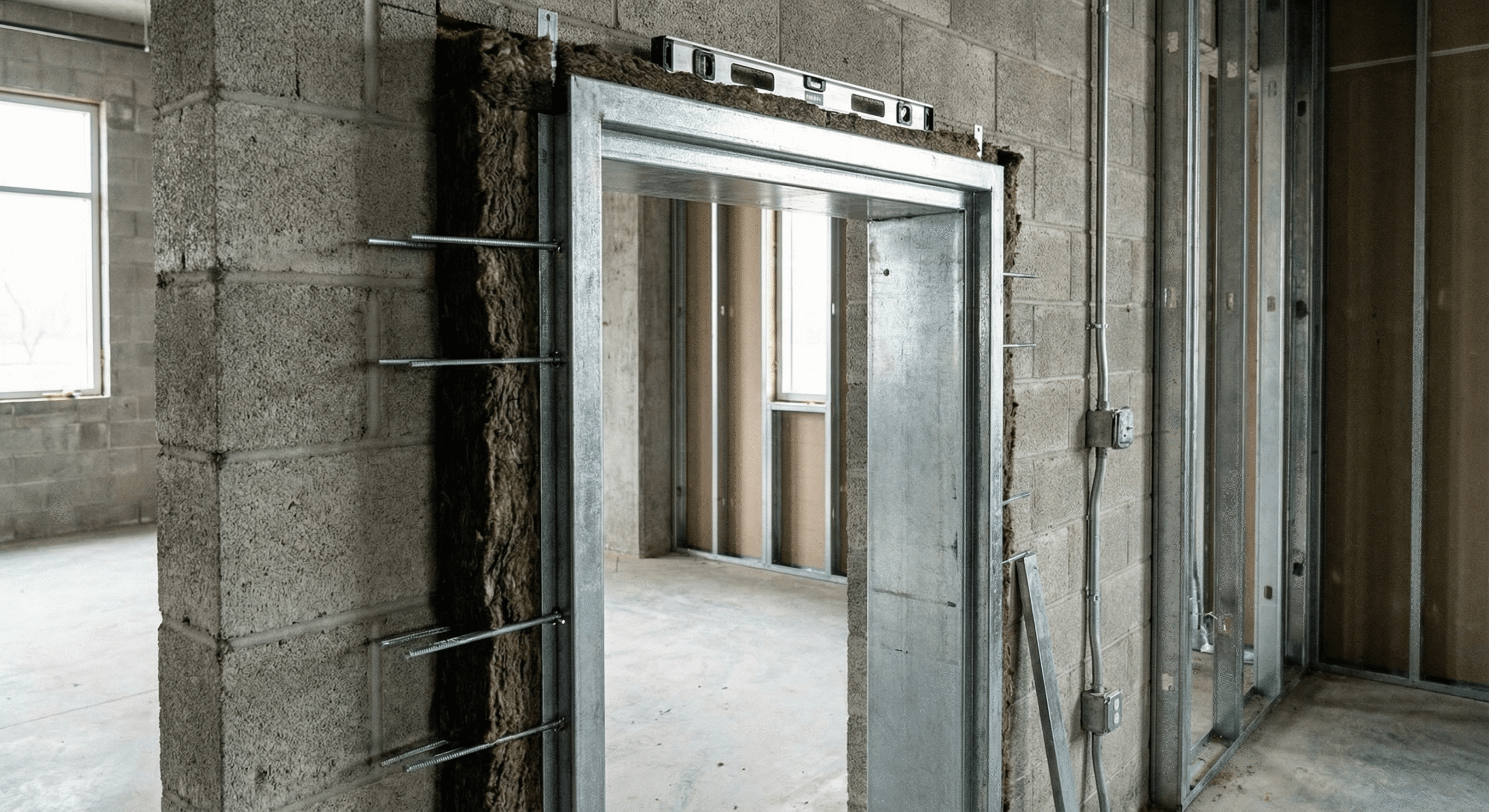Metal door frames installed on an Inner West construction site.